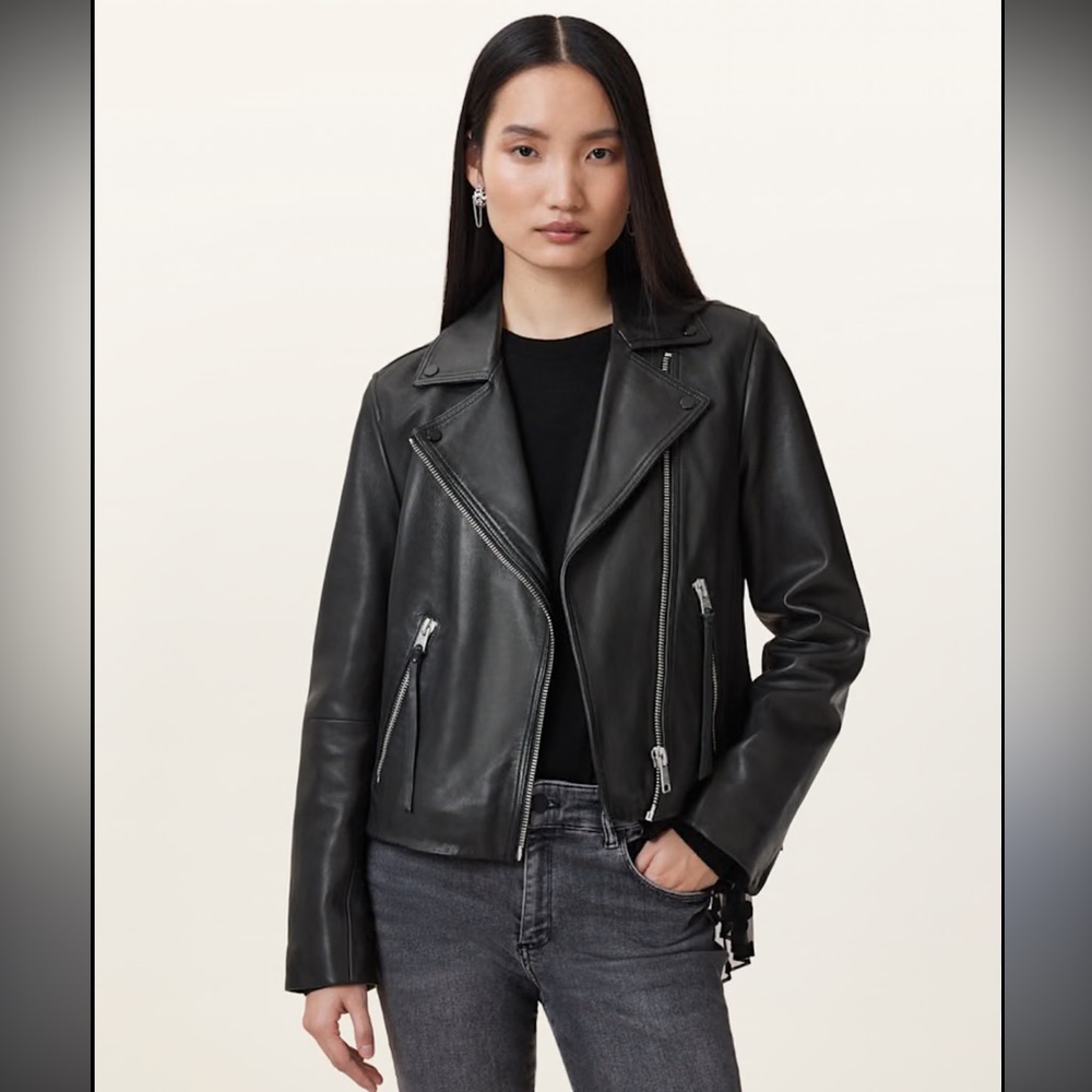DALBY SLIM FIT LEATHER BIKER JACKET ALL SAINTS